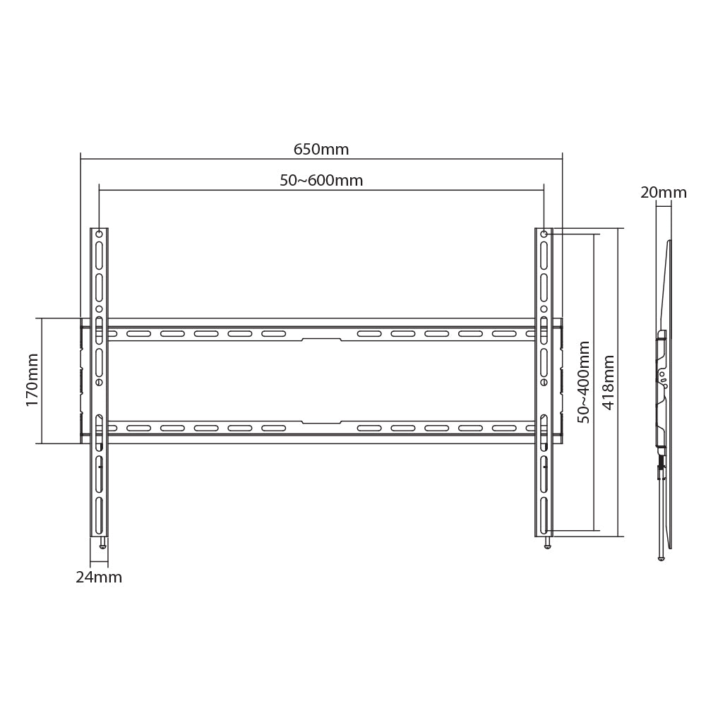 Space TV Flat Screen Wall Mount – Ultra Slim Fixed 37″-80″ 45kg – TVARMECPL04